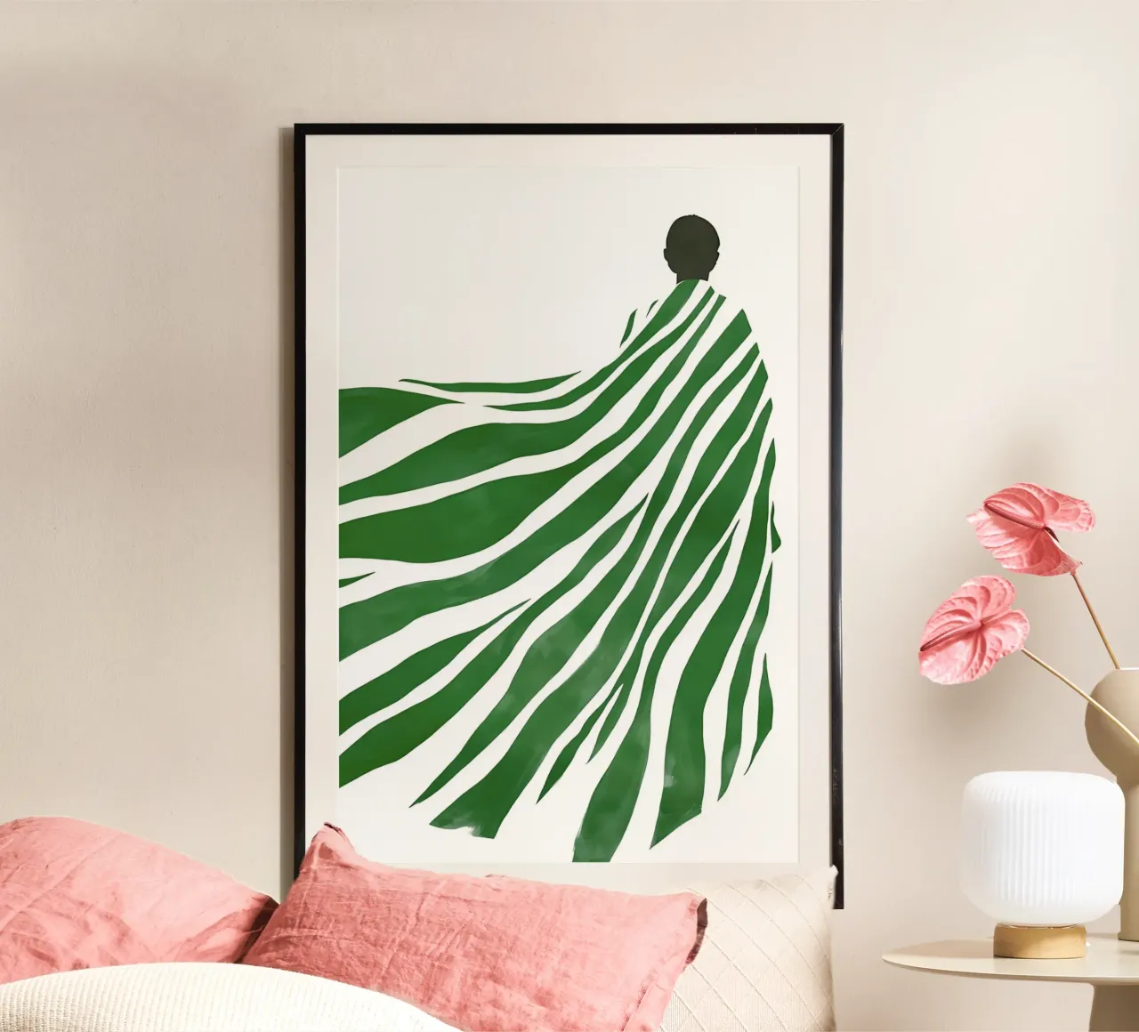 Abstracte illustratie vrouw, smaragdgroen moderne kunst poster met kunststof frame van ArtHaus