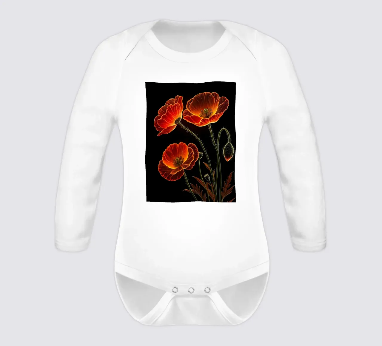 Un luminoso capolavoro botanico su Midnight Bloom body neonato maniche lunghe da Artistic-shop