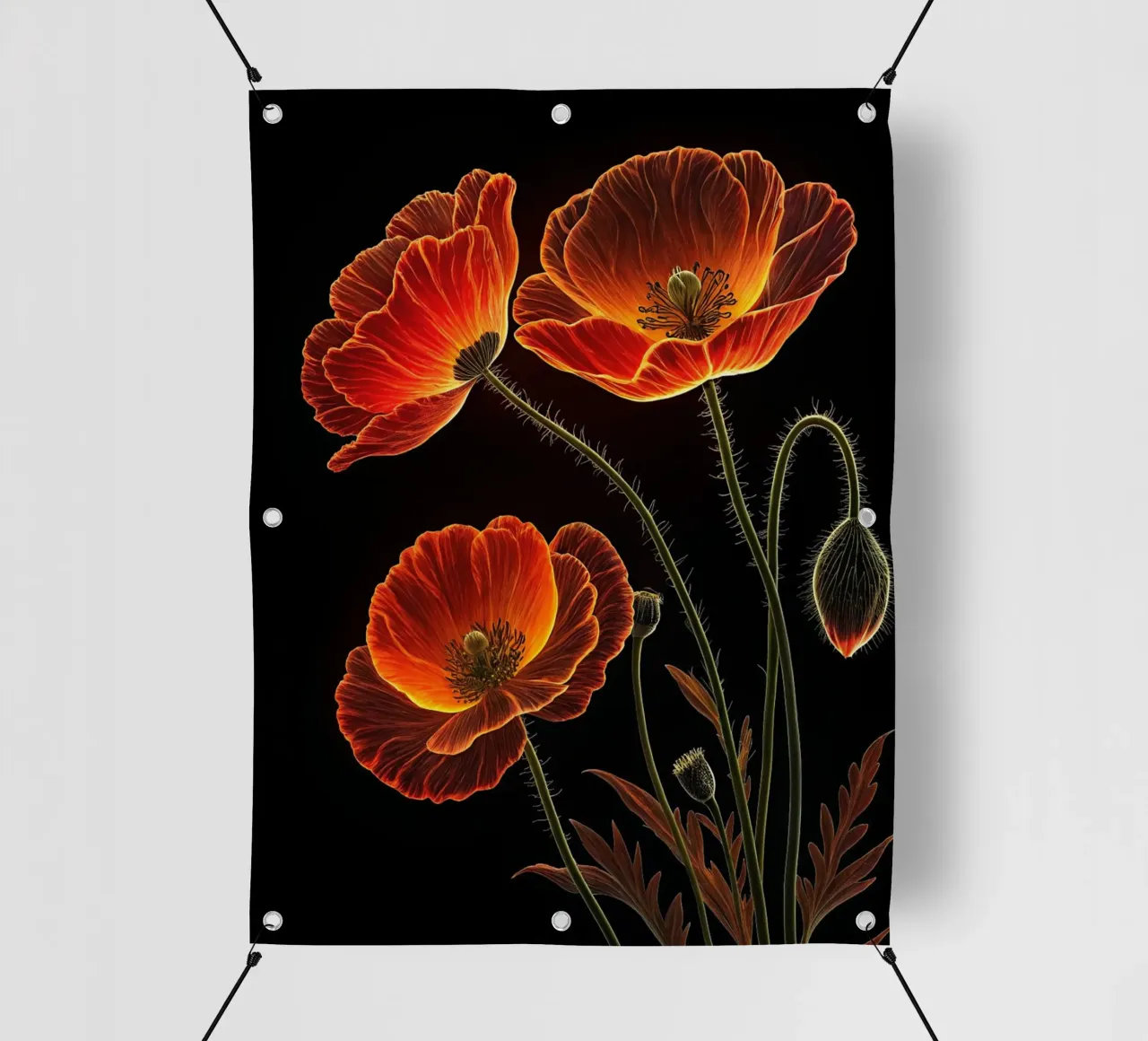 Un luminoso capolavoro botanico su Midnight Bloom telo in pvc da Artistic-shop