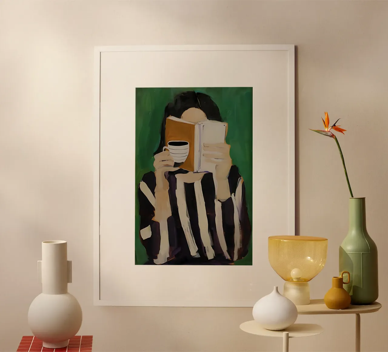 Abstrakte Frau Illustration, Smaragdgrün Moderne Kunst Poster mit Kunststoffrahmen von ArtHaus