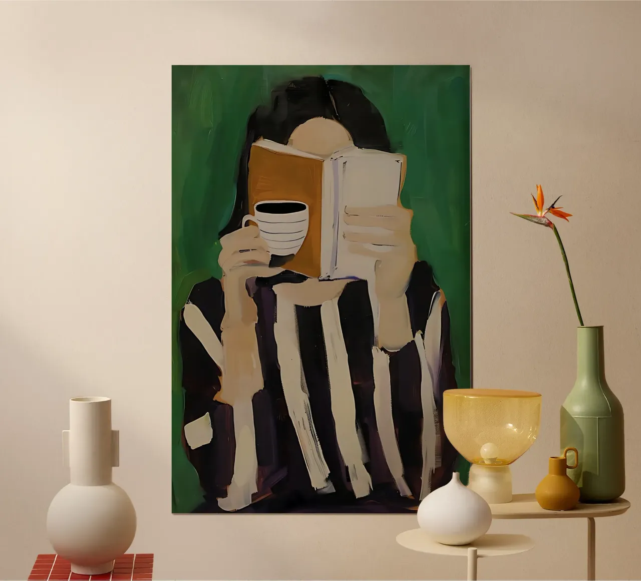 Abstrakte Frau Illustration, Smaragdgrün Moderne Kunst Poster mit Kunststoffrahmen von ArtHaus