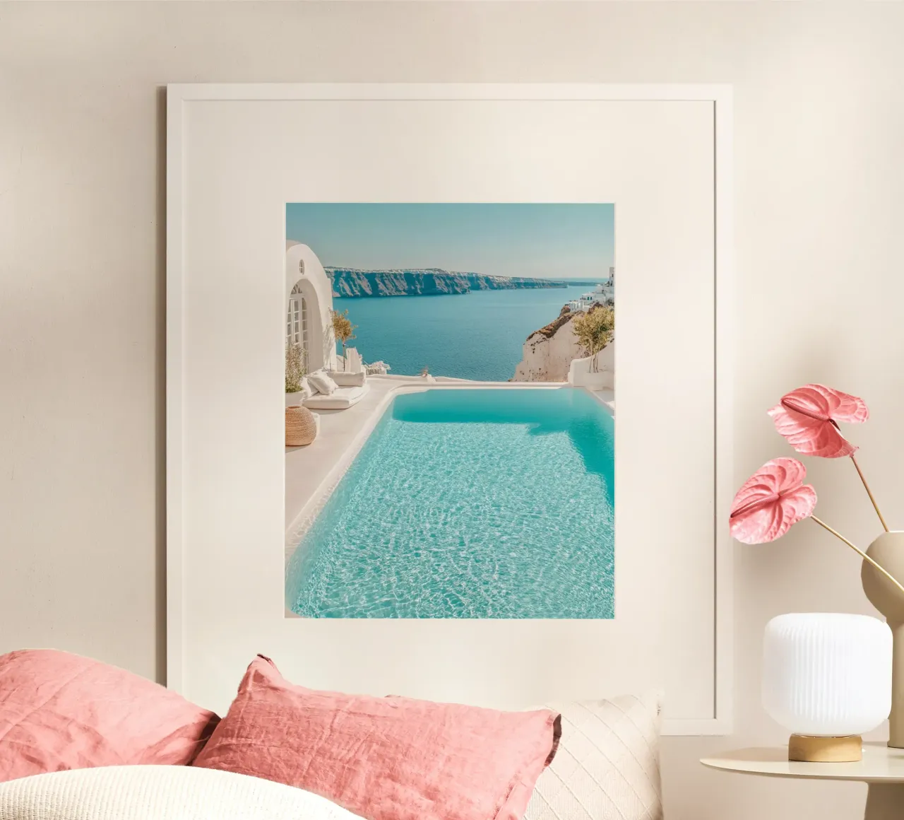 Vibrazioni di Santorini poster con telaio in plastica da PhotoVibe Decor