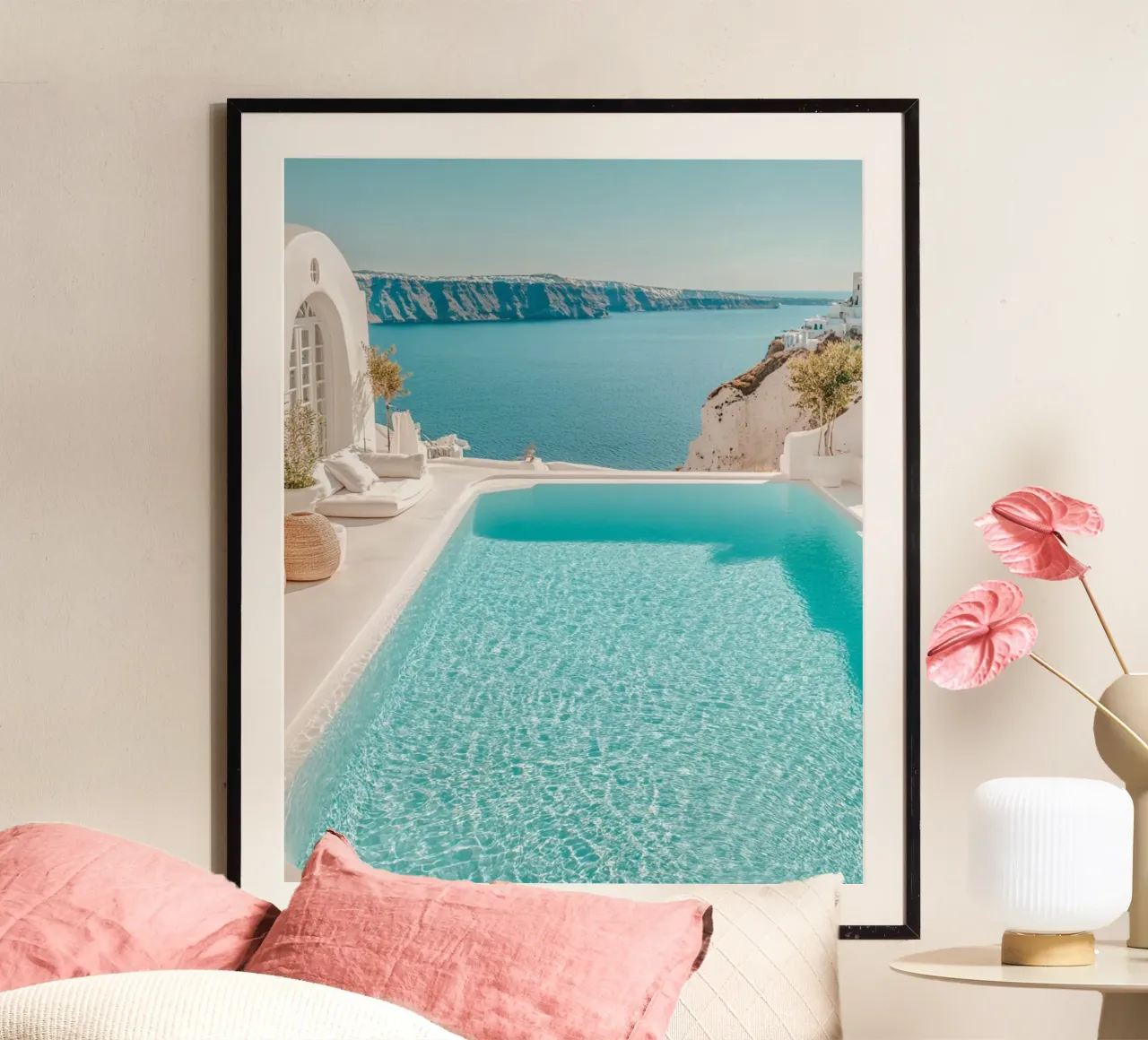 Vibrazioni di Santorini poster con telaio in plastica da PhotoVibe Decor