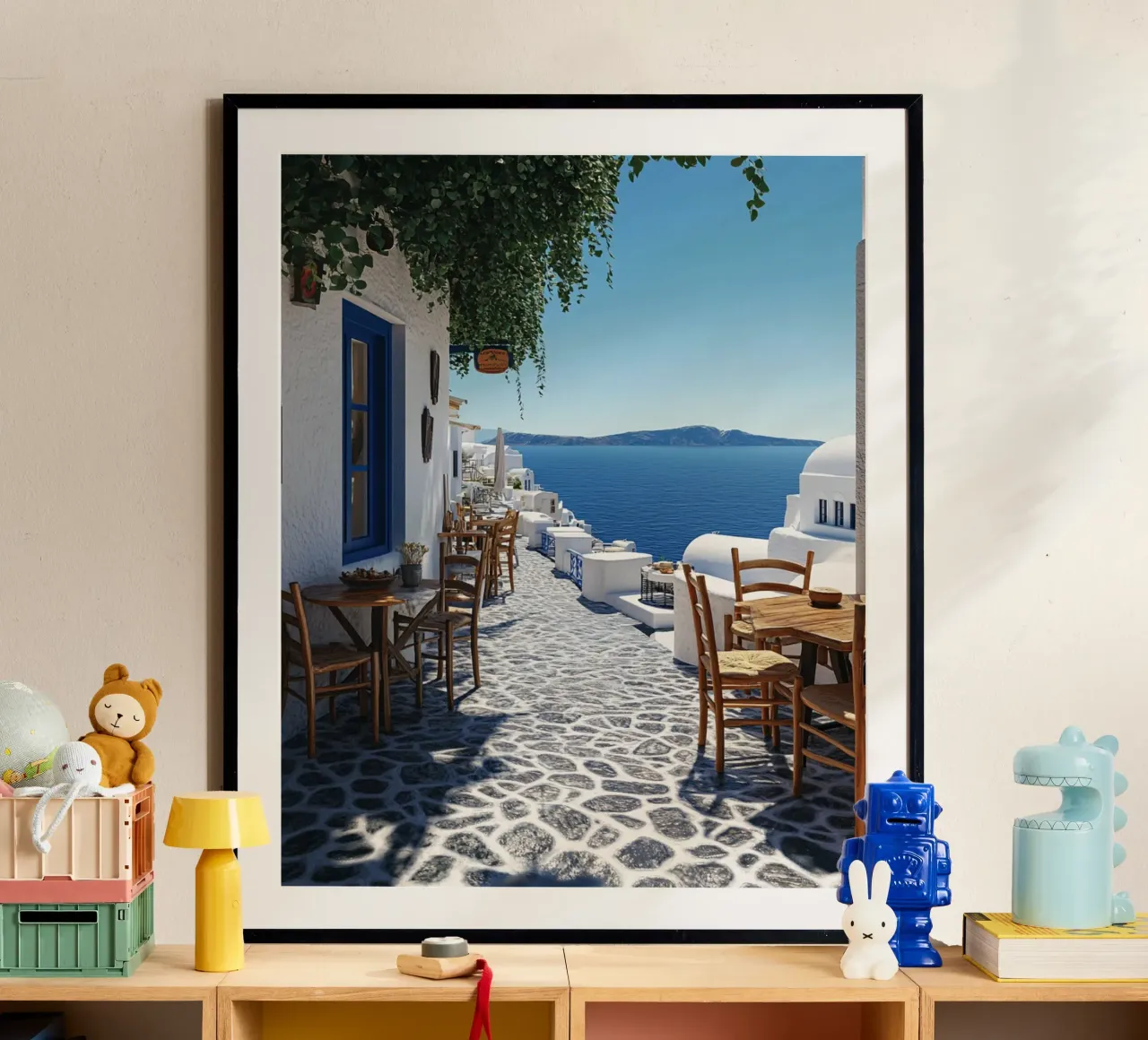Vibrazioni di Santorini poster con telaio in plastica da PhotoVibe Decor