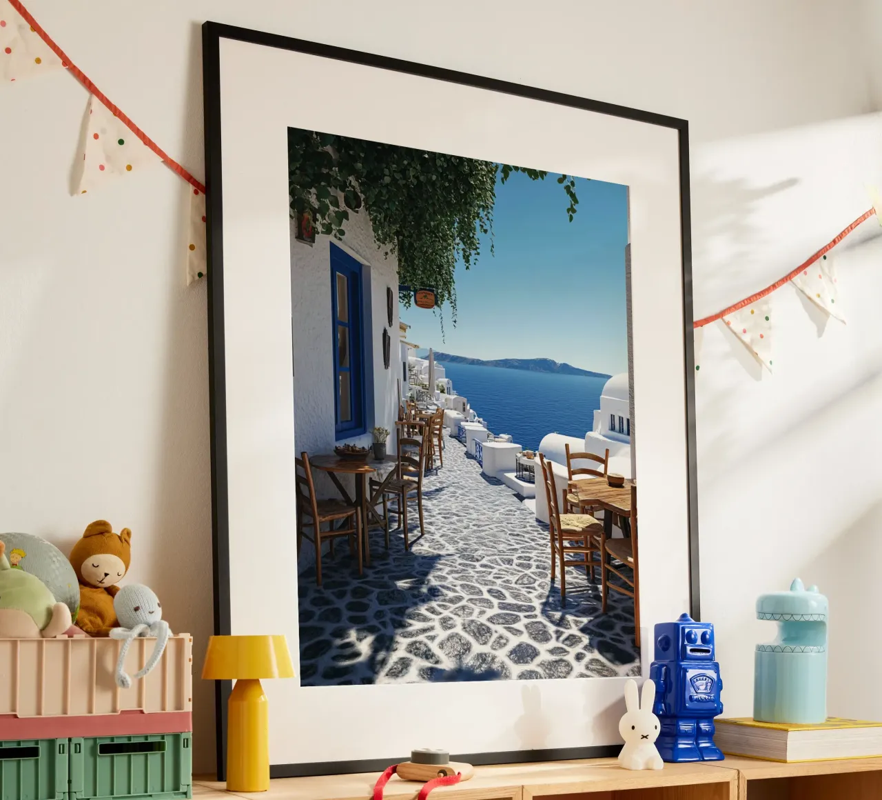 Vibrazioni di Santorini poster con telaio in plastica da PhotoVibe Decor