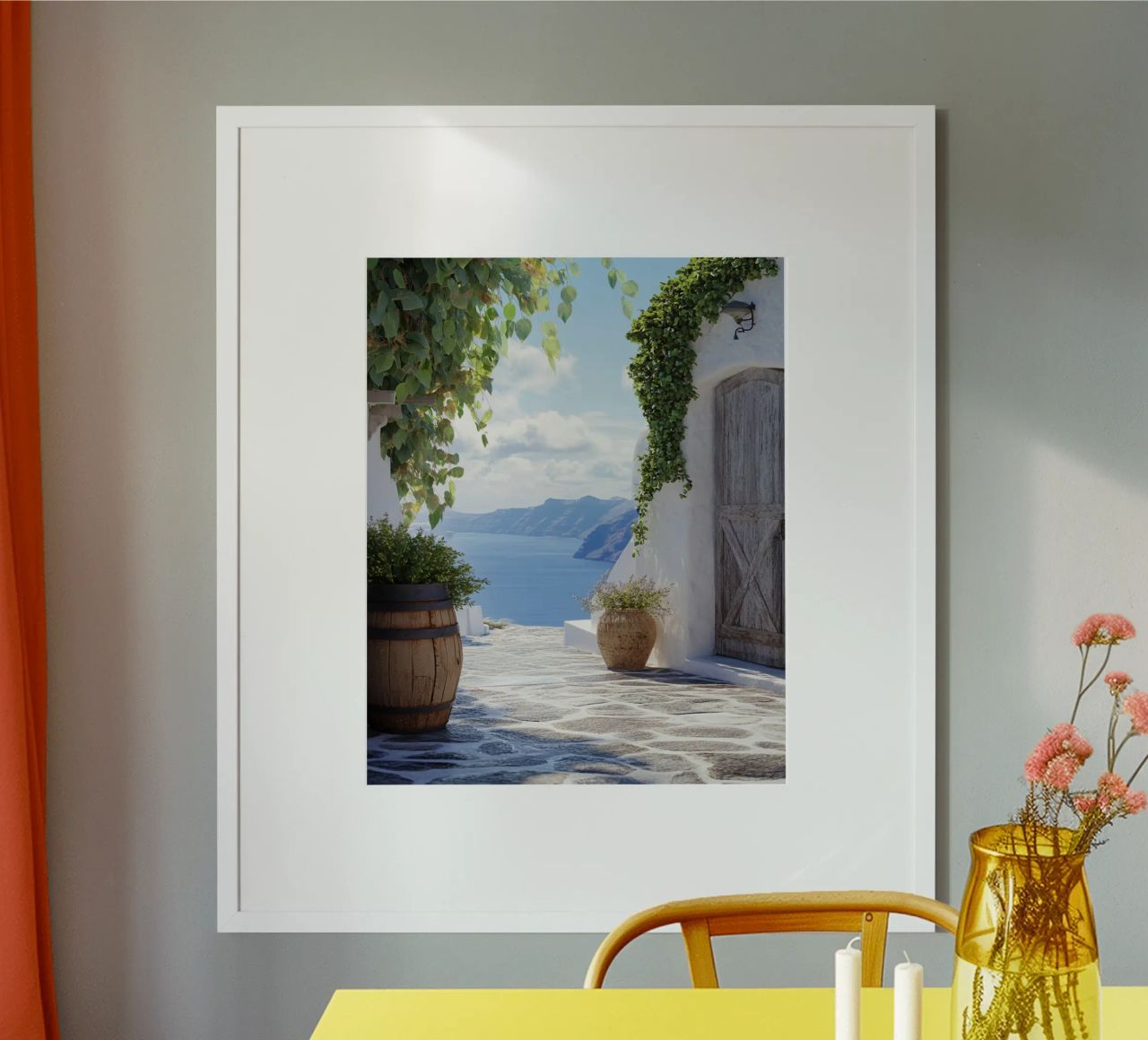 Santorini-Vibes Poster von PhotoVibe Decor