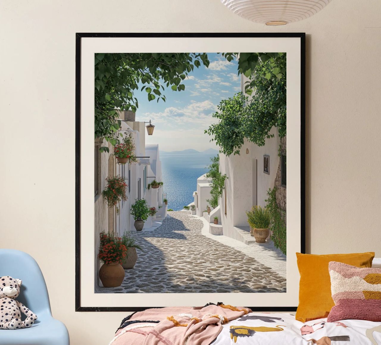 Santorini-Vibes Poster von PhotoVibe Decor
