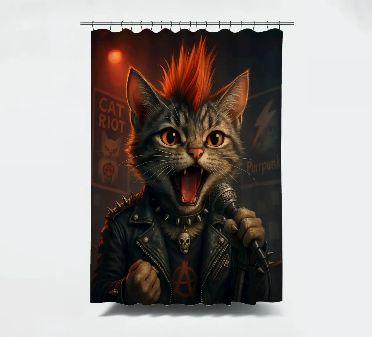 Mohawk Punk Cat Lead Singer shower curtain by flufftee