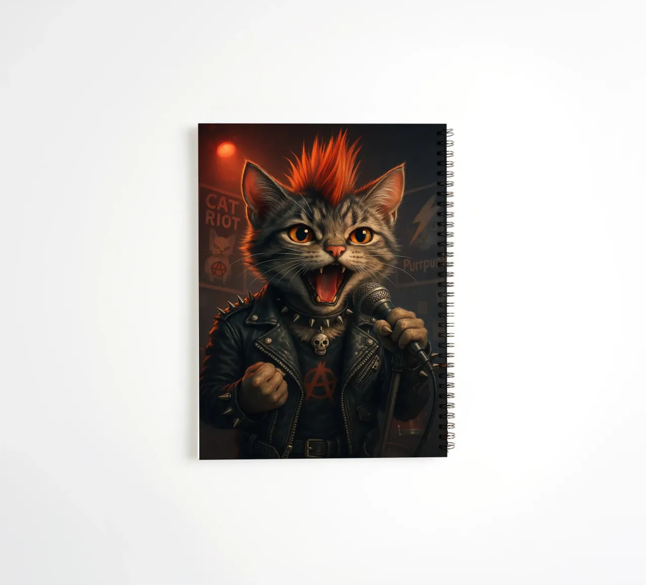 Mohawk Punk Cat Lead Singer spiral notebook by flufftee