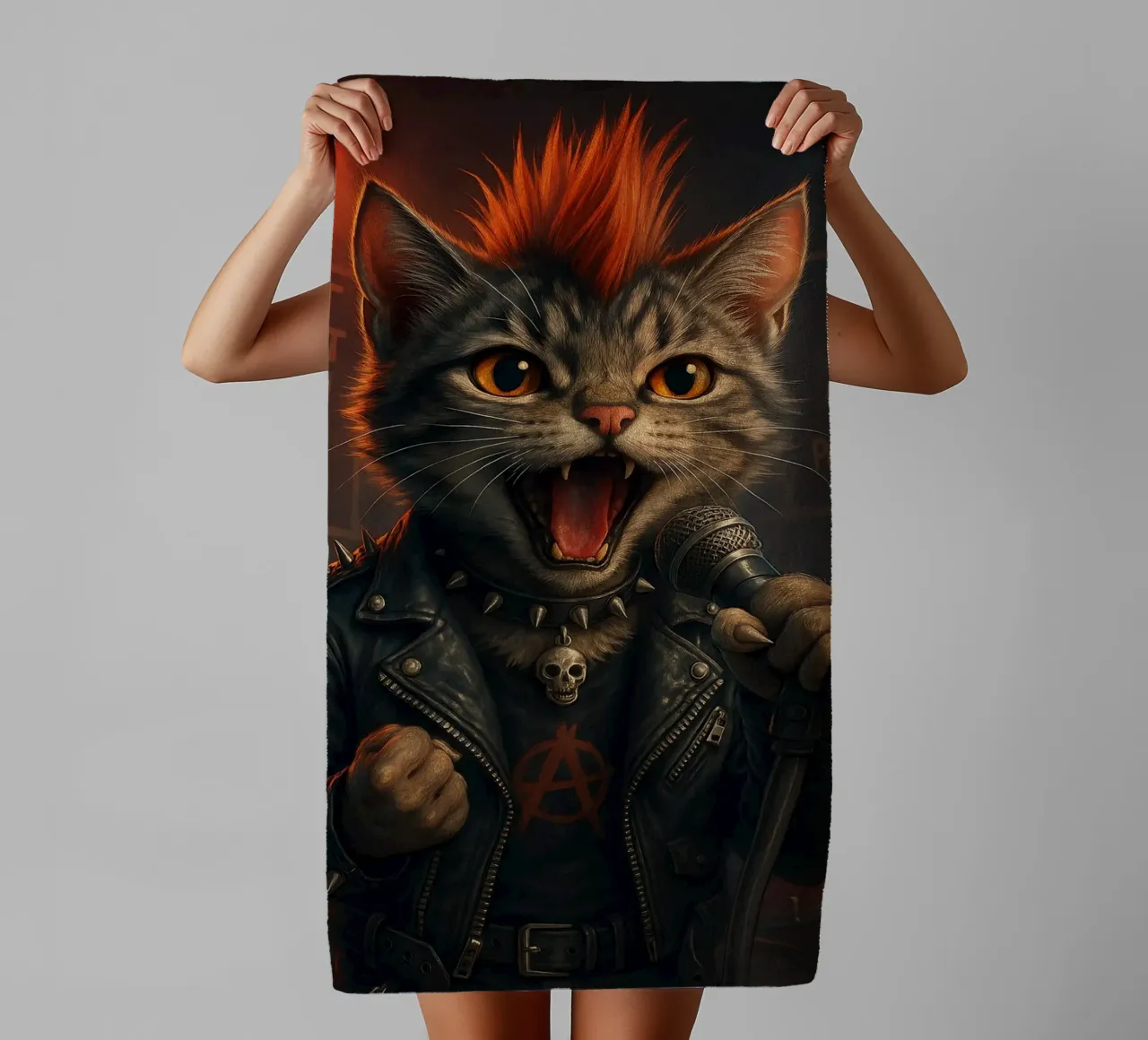 Cantante solista di Mohawk Punk Cat asciugamano da bagno da flufftee