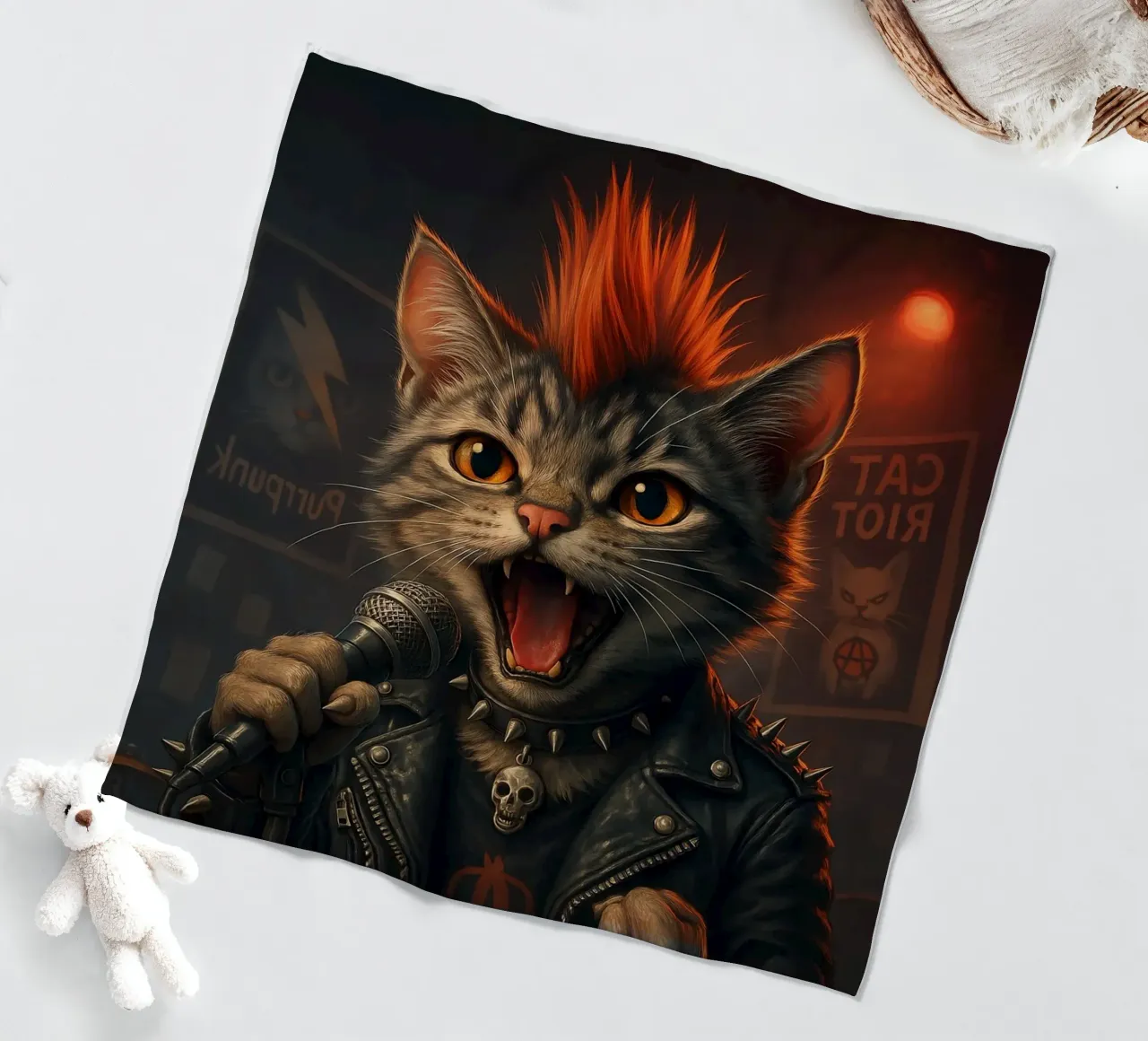 Cantante solista di Mohawk Punk Cat coperta in pile da flufftee