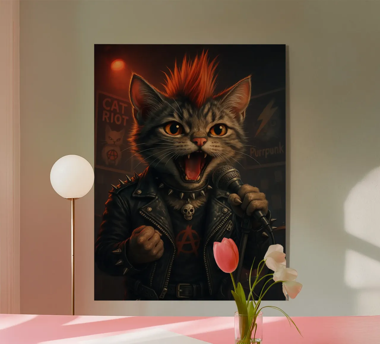 Cantante solista di Mohawk Punk Cat plexiglass da flufftee