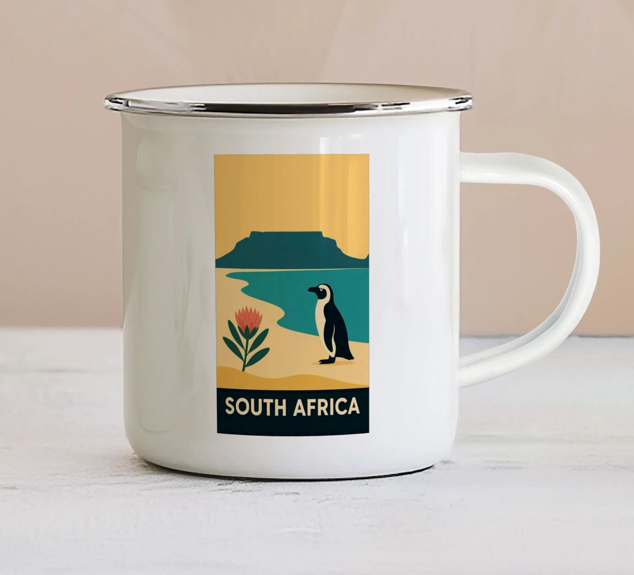 Zuid-Afrika Minimal - Zuid-Afrika tussen land en oceaan emaille mok van JETLAG | affiches voyage
