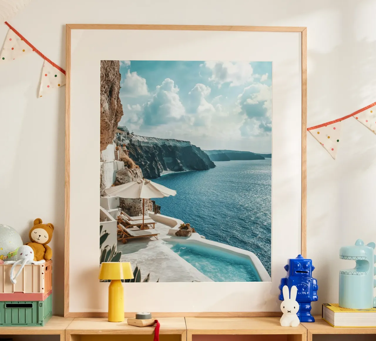 Vibrazioni di Santorini poster con telaio in plastica da PhotoVibe Decor