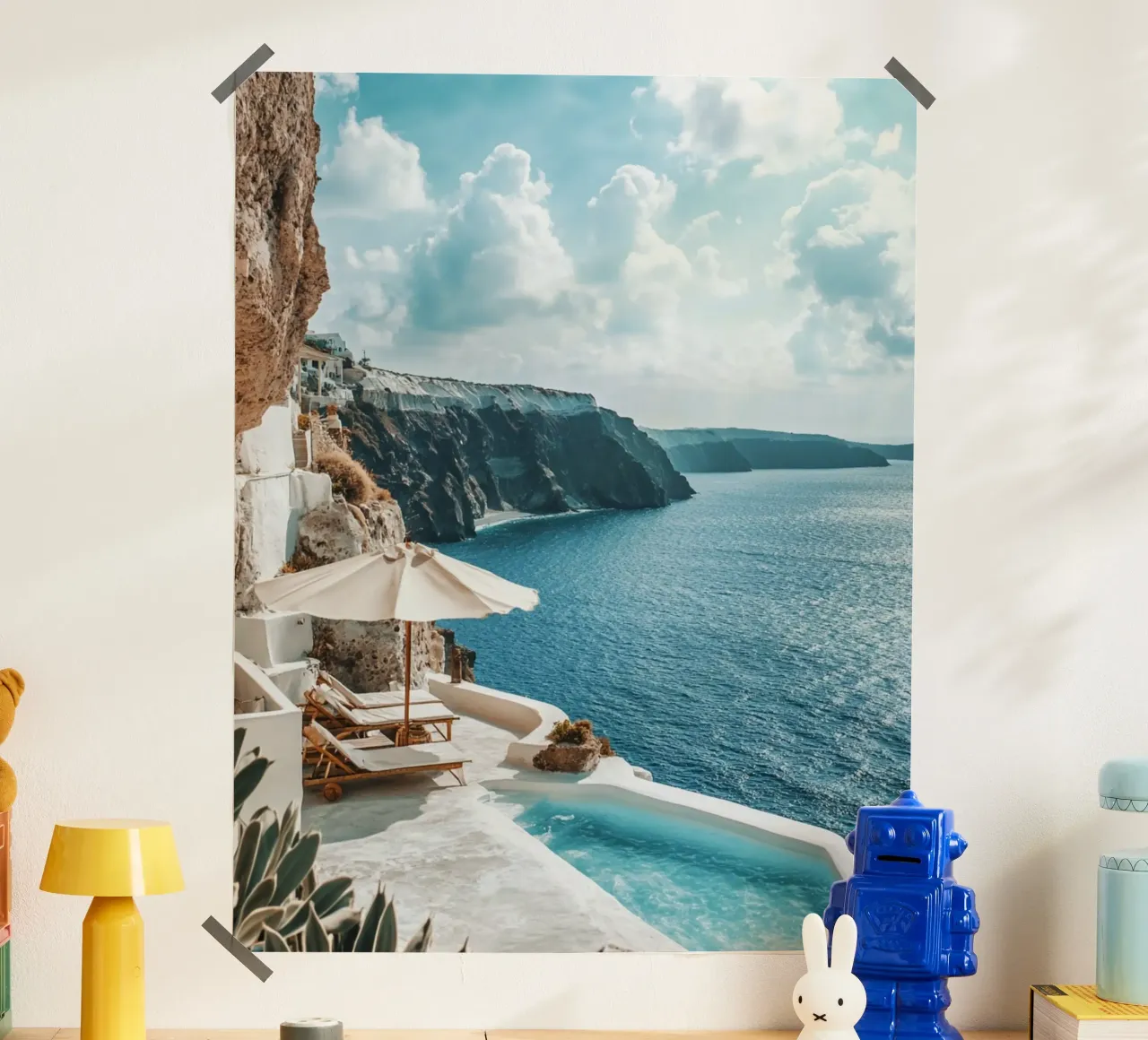 Vibrazioni di Santorini poster con telaio in plastica da PhotoVibe Decor