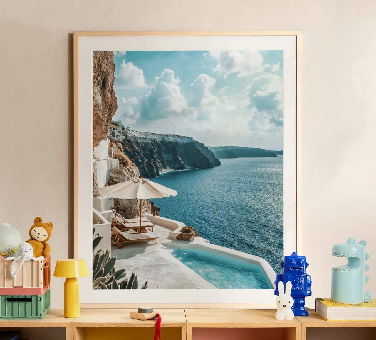 Vibrazioni di Santorini poster con telaio in plastica da PhotoVibe Decor