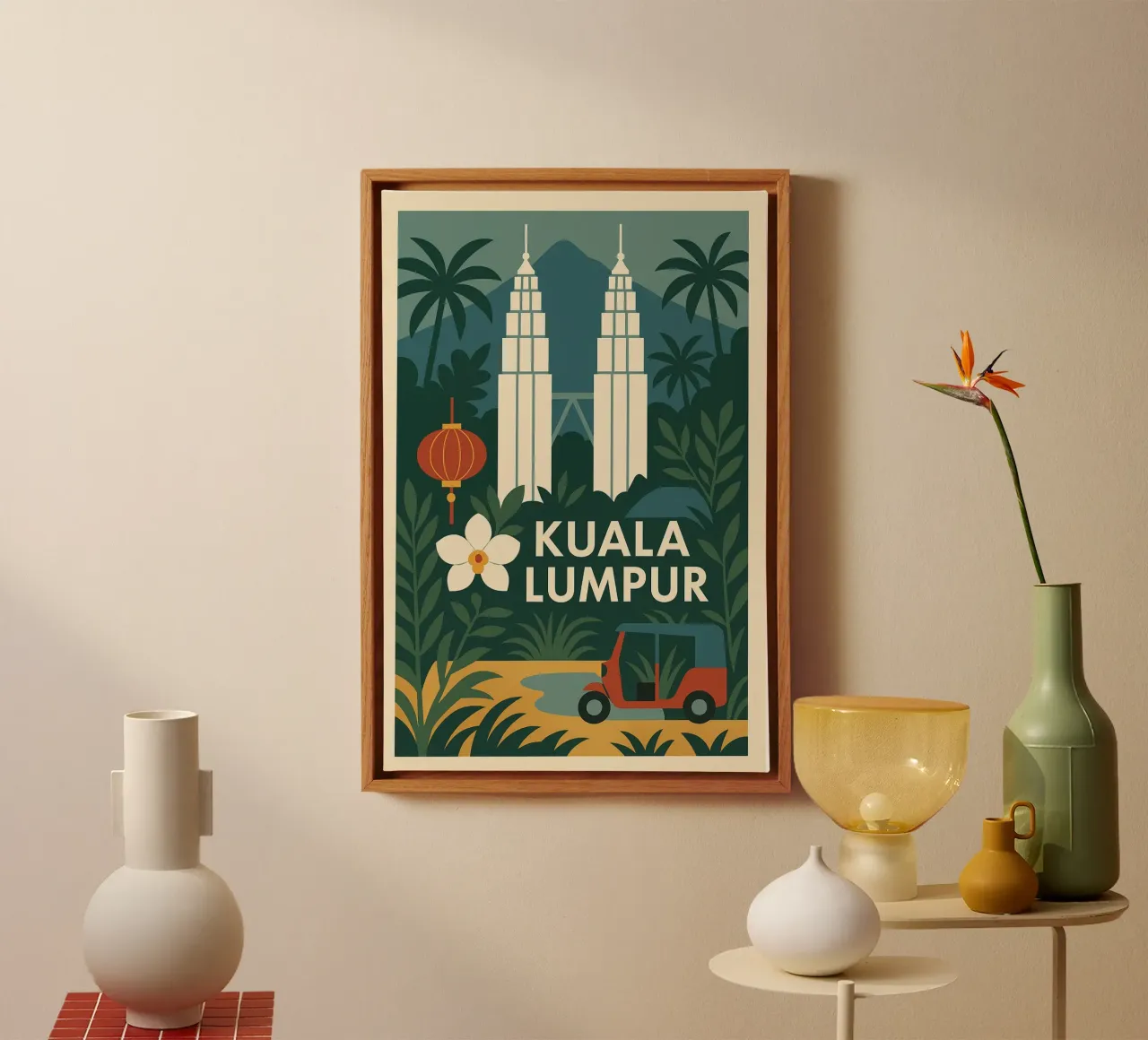 Kuala Lumpur Graphics - De geïllustreerde stedelijke jungle canvas met Baklijst van JETLAG | affiches voyage