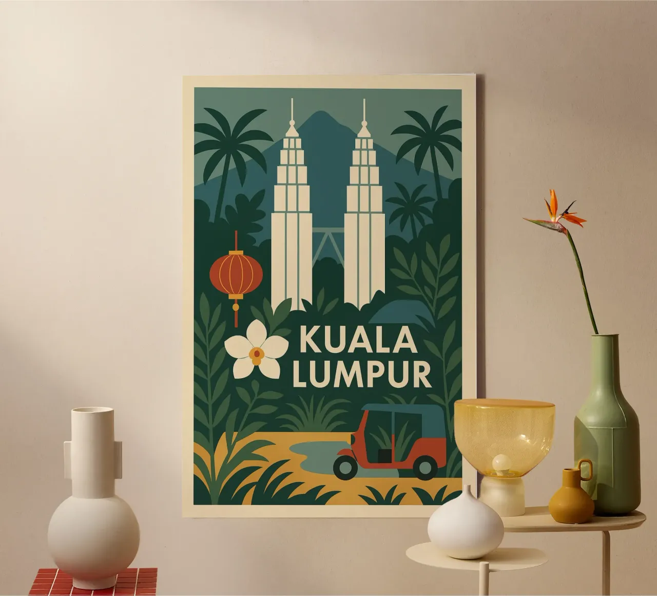 Kuala Lumpur Graphics - De geïllustreerde stedelijke jungle canvas met Baklijst van JETLAG | affiches voyage