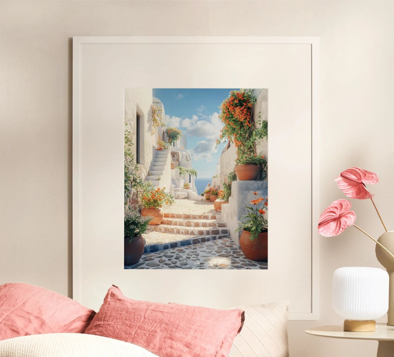 Santorini-Vibes Poster von PhotoVibe Decor
