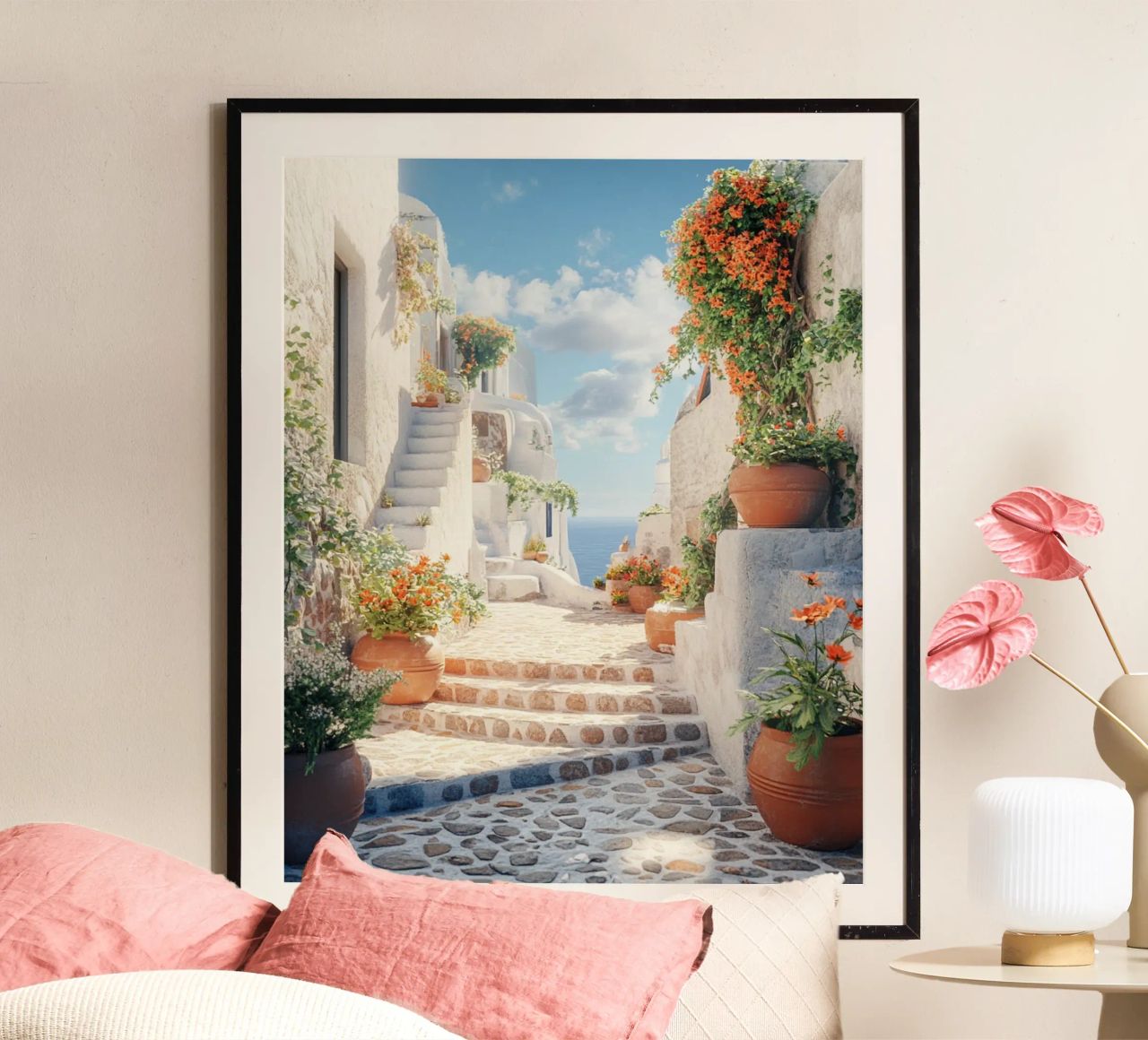 Santorini-Vibes Poster von PhotoVibe Decor