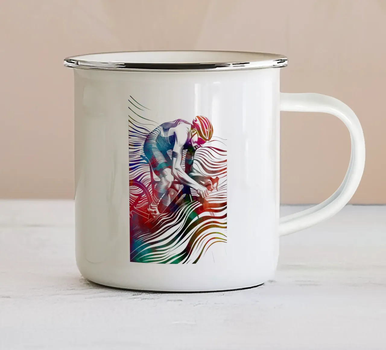 Radsport Kunst weiß Emaille Tasse von SPORT