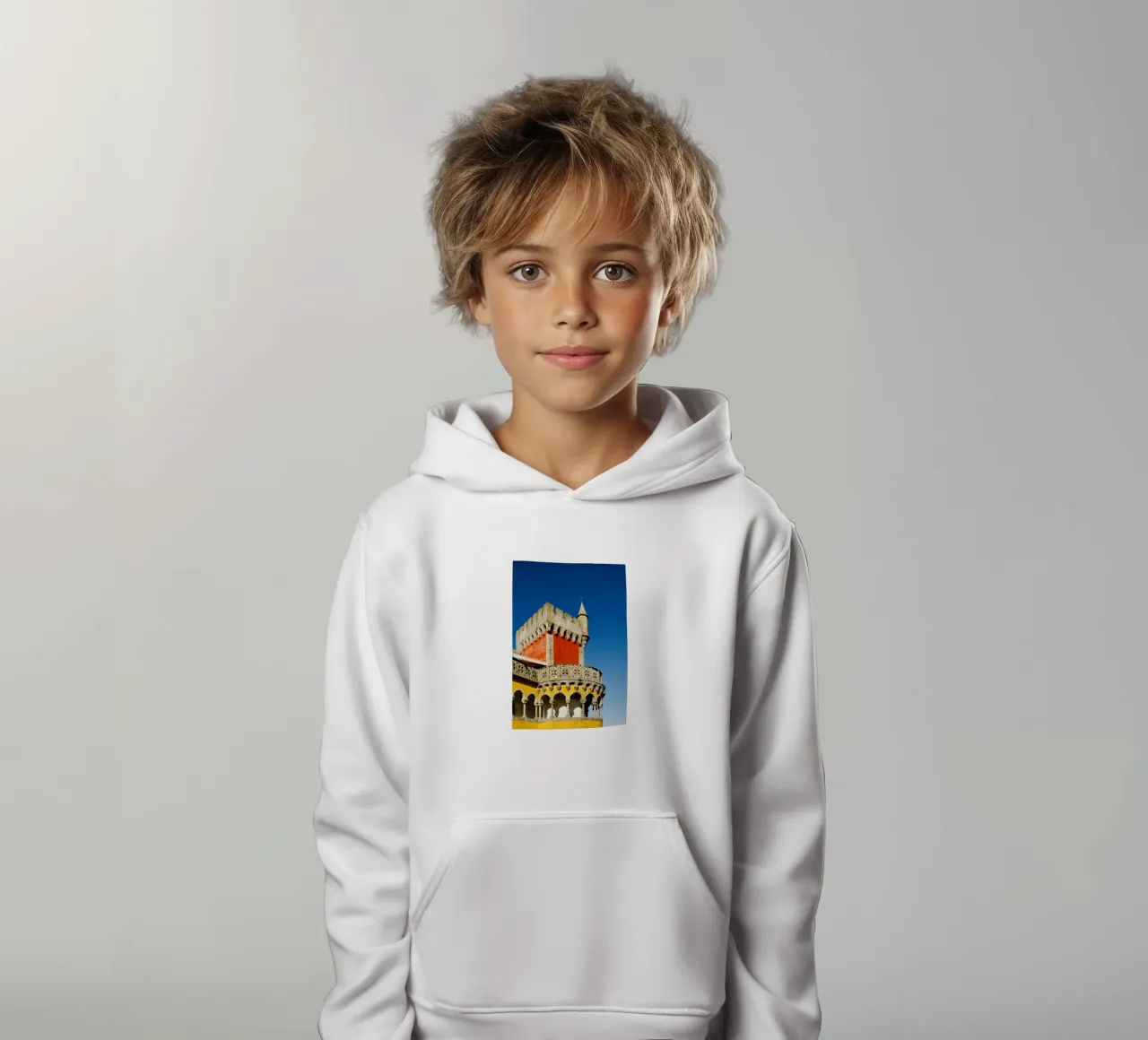 Retro Red and Yellow catsle kids hoodie by KISSA STUDIO