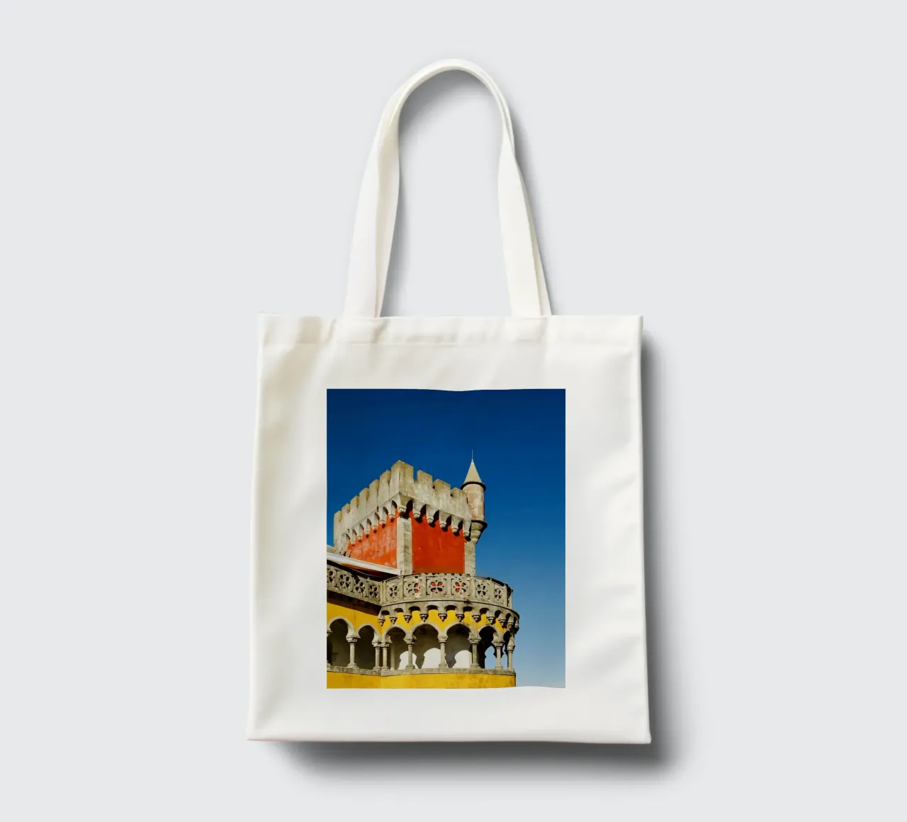Retro Red and Yellow catsle tote bag by KISSA STUDIO