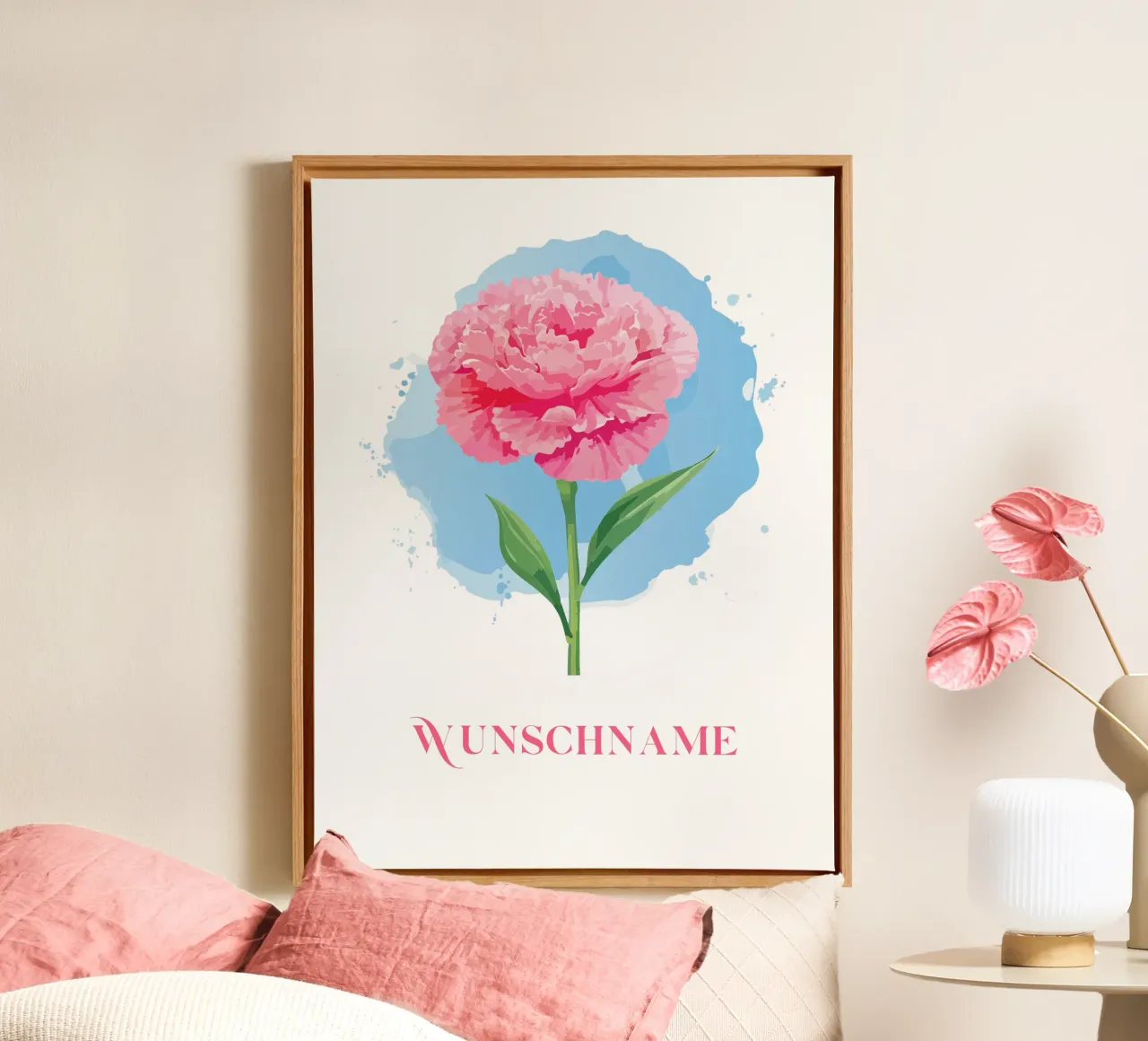 Gepersonaliseerde anjer met naam, geboortebloem januari canvas met Baklijst van Geburtsblume