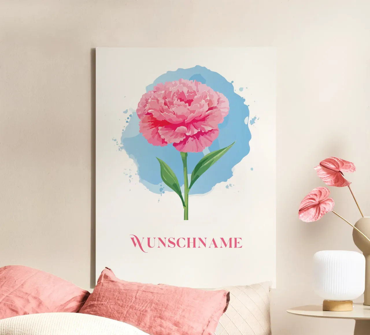 Gepersonaliseerde anjer met naam, geboortebloem januari canvas met Baklijst van Geburtsblume