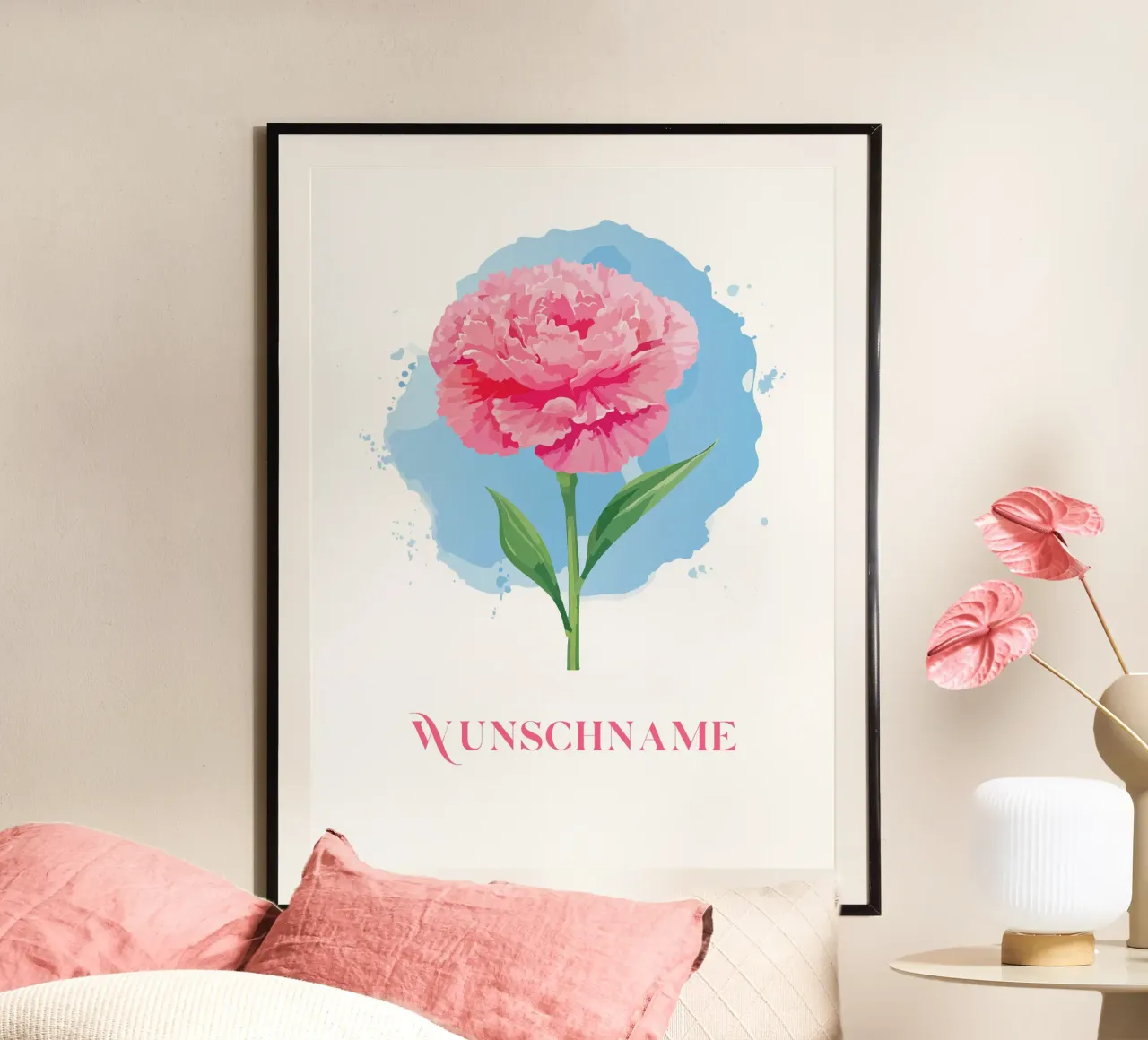 Garofano personalizzato con nome, fiore di nascita gennaio poster con telaio in alluminio da Geburtsblume