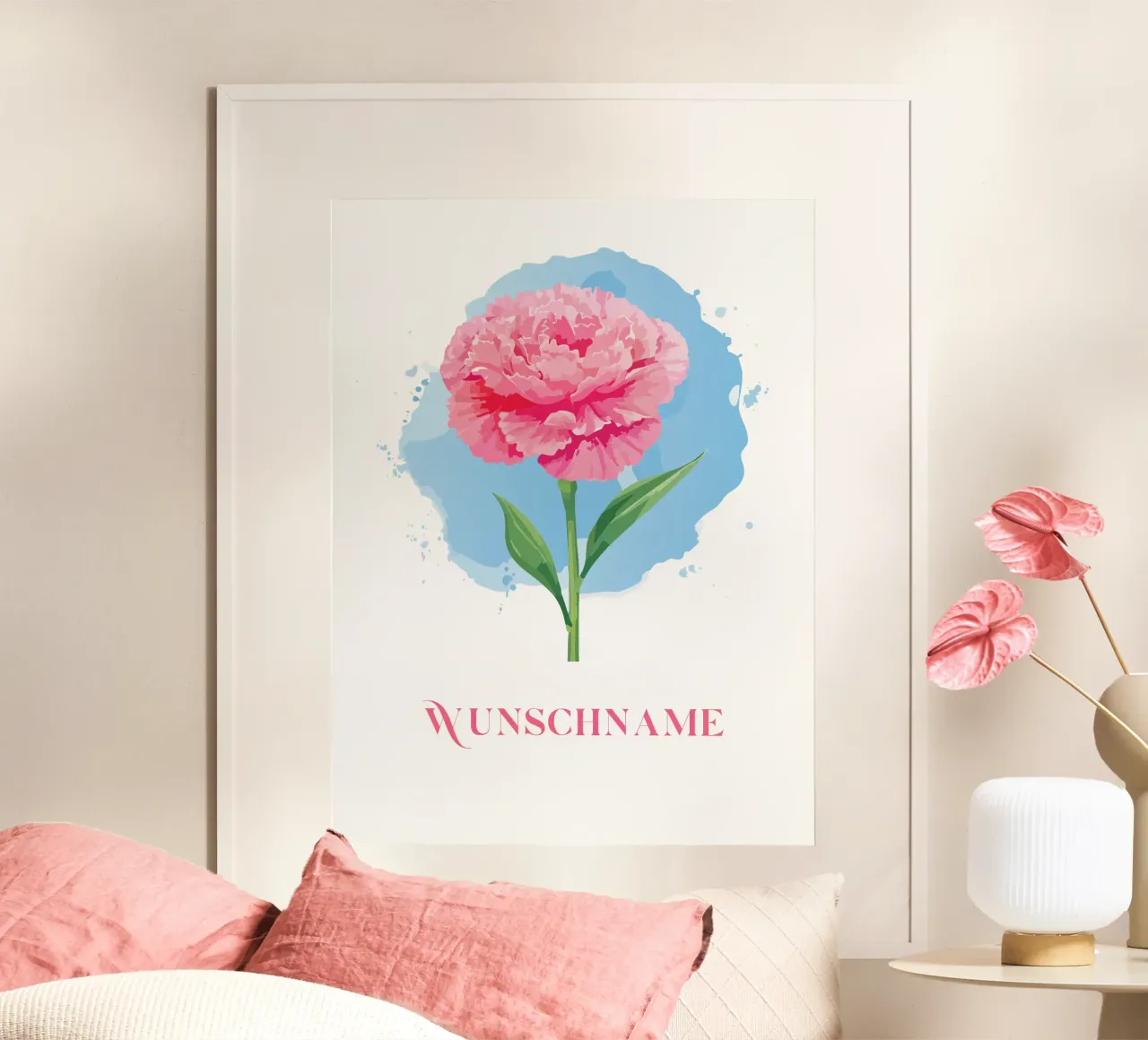 Garofano personalizzato con nome, fiore di nascita gennaio poster con telaio in alluminio da Geburtsblume