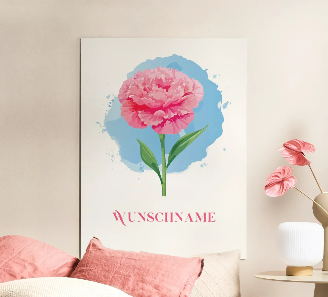 Garofano personalizzato con nome, fiore di nascita gennaio poster con telaio in alluminio da Geburtsblume