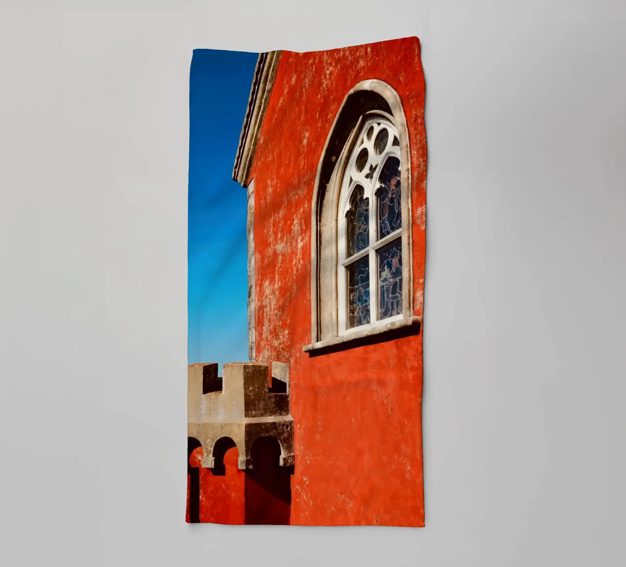 Retro Red Castle towel by KISSA STUDIO
