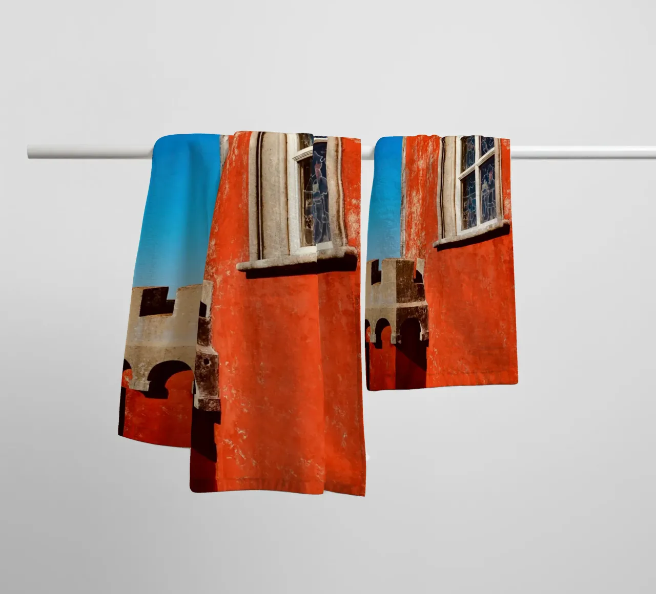 Retro Red Castle towel by KISSA STUDIO