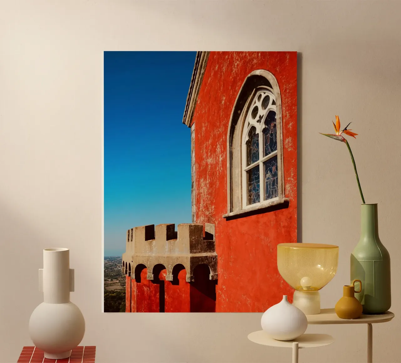 Retro Red Castle canvas with Floater frame by KISSA STUDIO