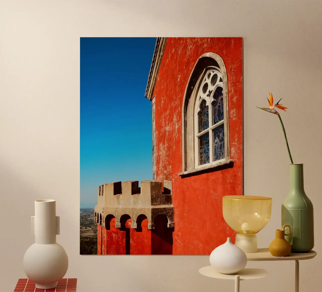 Castello rosso retrò poster con telaio in legno da KISSA STUDIO