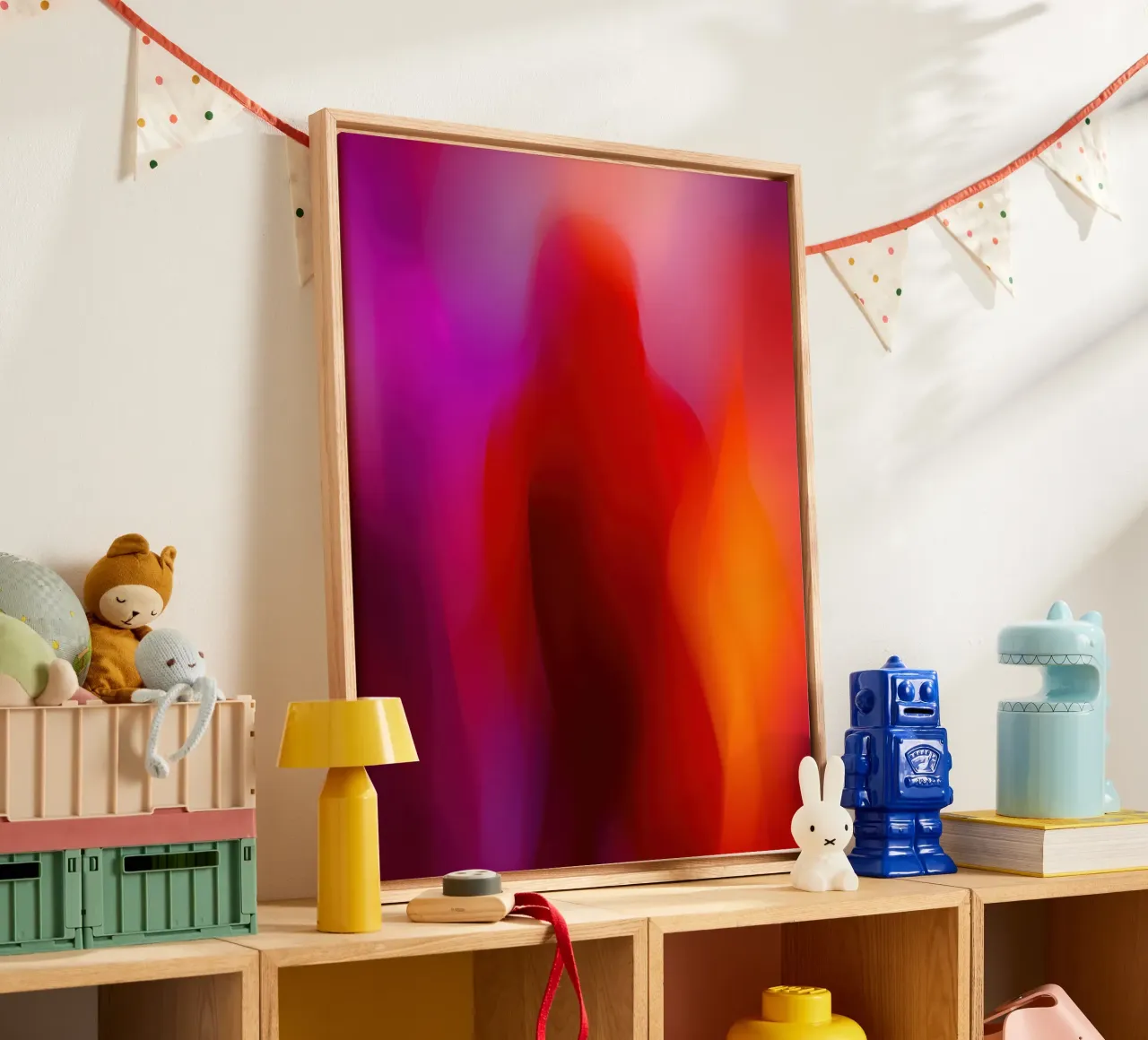 A fleeting encounter in orange, red and pink canvas with Floater frame by Autofocus