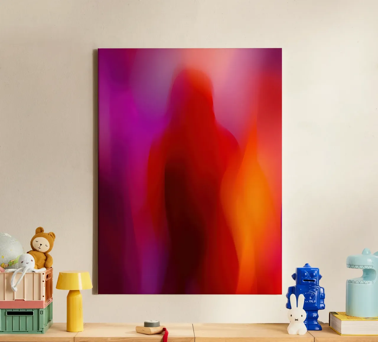 A fleeting encounter in orange, red and pink canvas with Floater frame by Autofocus