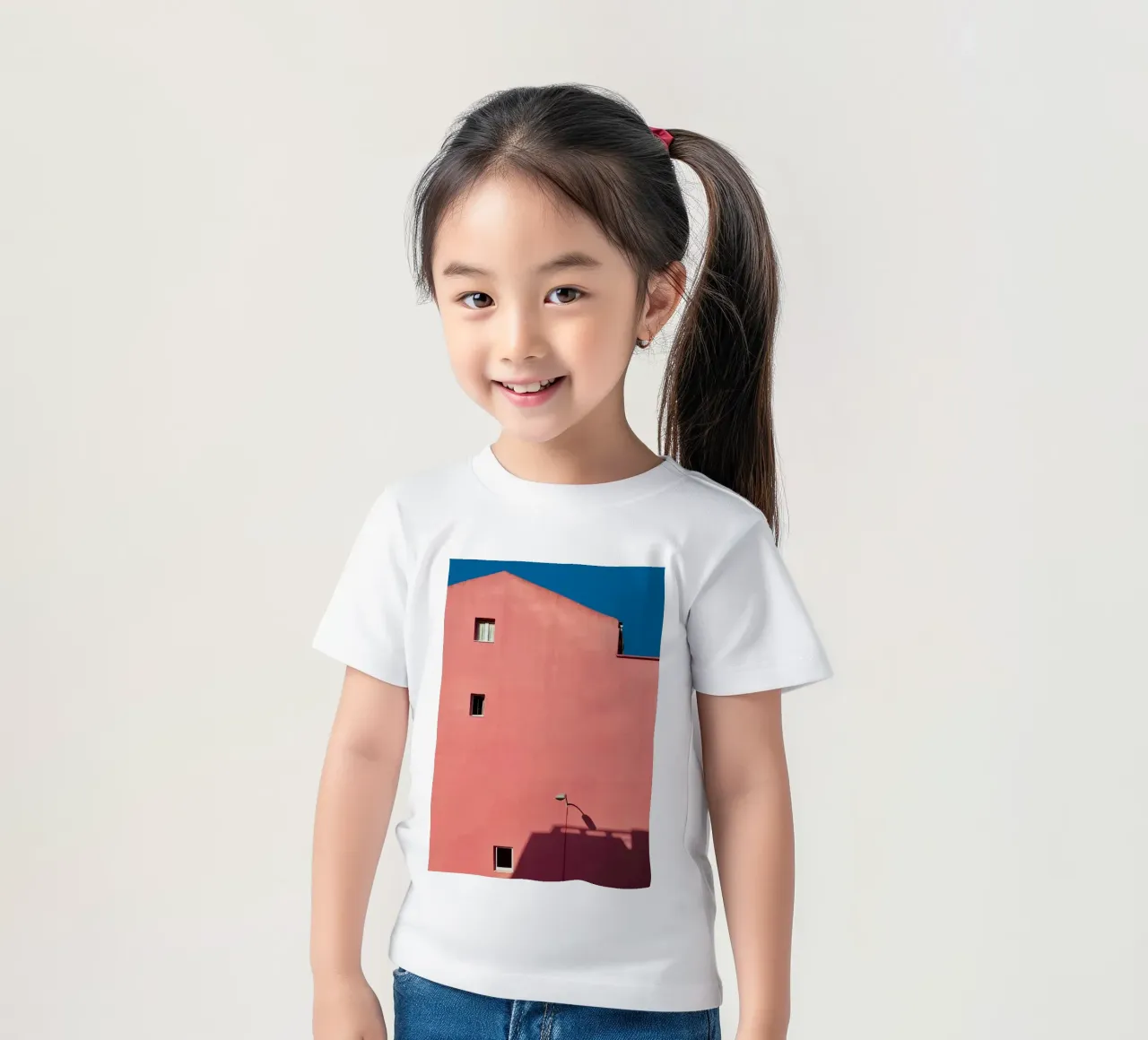 Roze gebouw - minimale architectuur kinder t-shirt van KISSA STUDIO