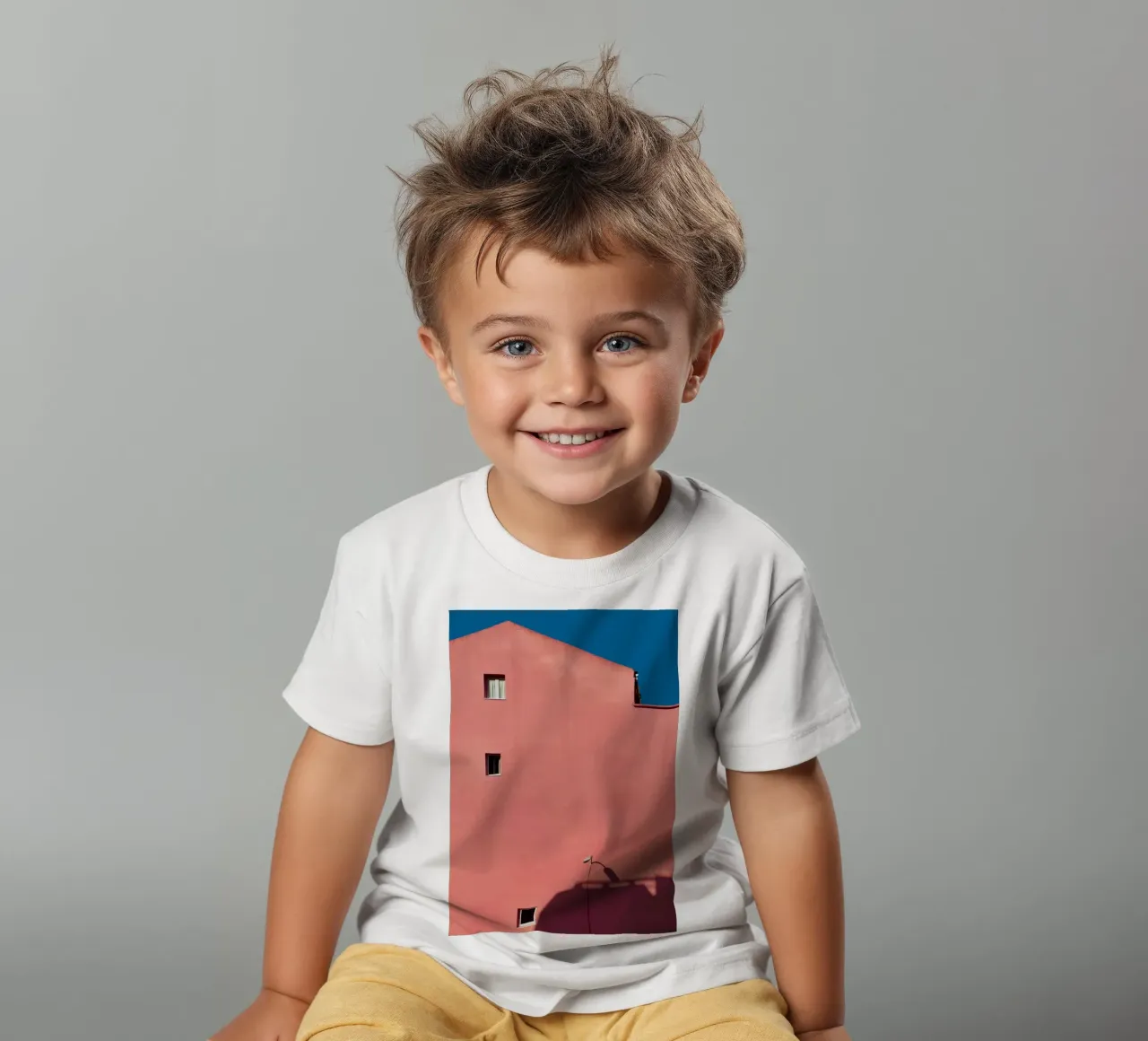 Roze gebouw - minimale architectuur kinder t-shirt van KISSA STUDIO