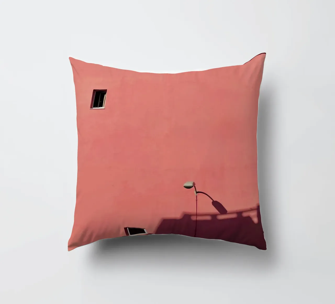 Pink Building - minimal architecture decorative cushion by KISSA STUDIO