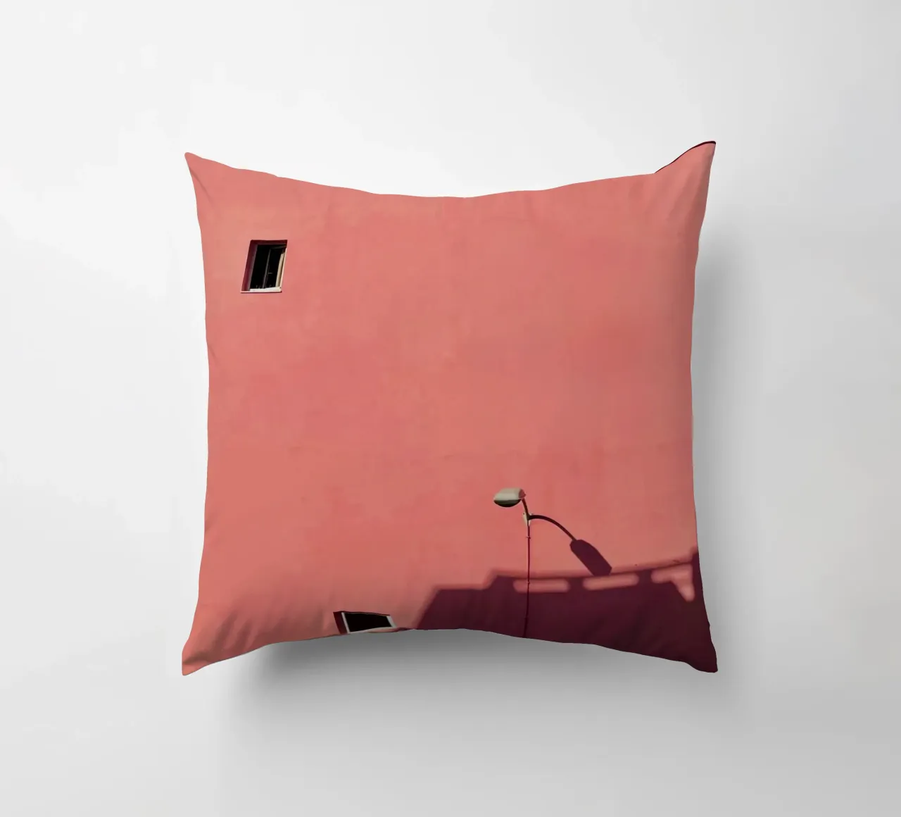 Pink Building - minimal architecture decorative cushion by KISSA STUDIO