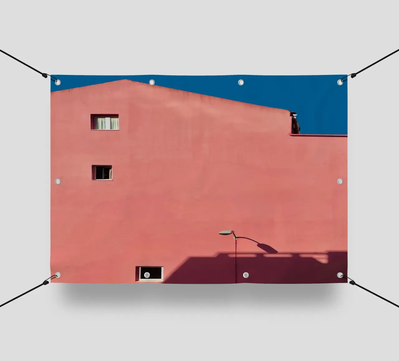 Roze gebouw - minimale architectuur pvc-zeil van KISSA STUDIO
