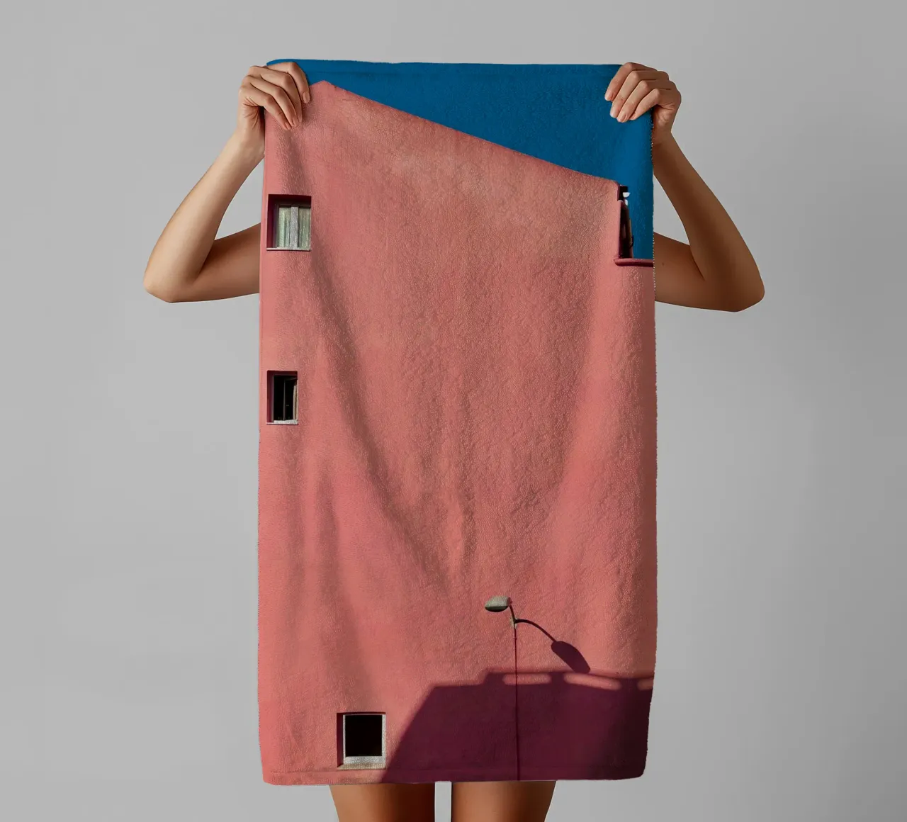 Pink Building - minimal architecture towel by KISSA STUDIO