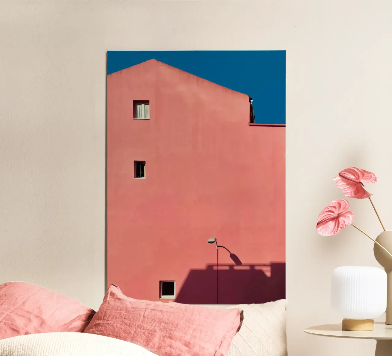 Pink Building - minimal architecture alu-dibond by KISSA STUDIO
