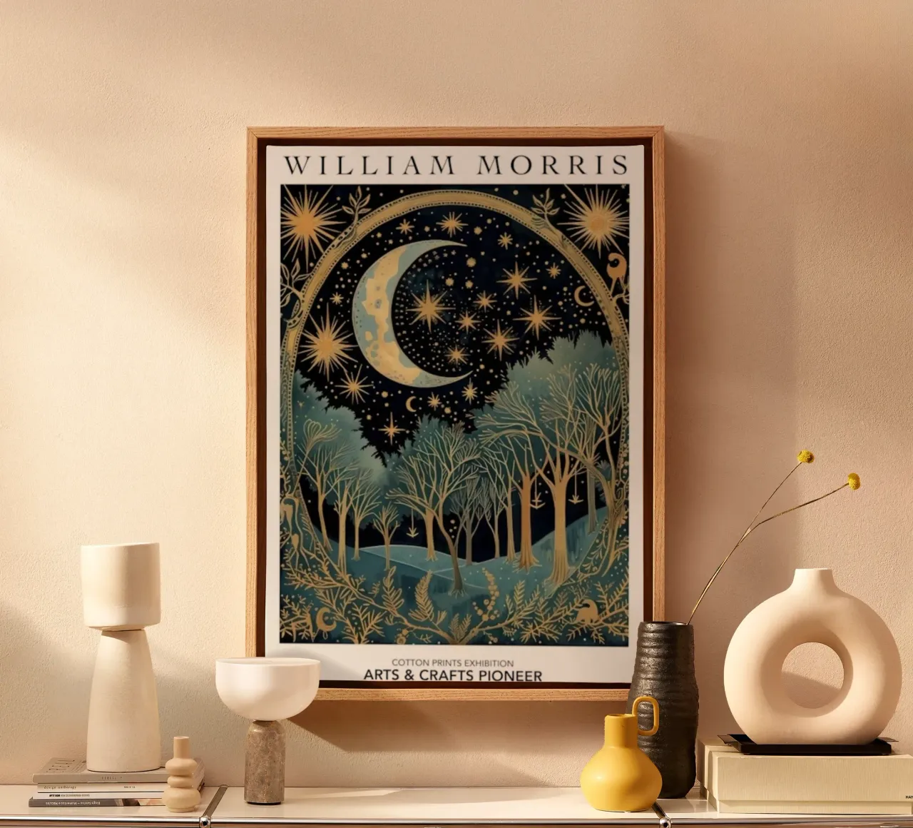 corpi celesti bosco e cielo notturno william morris tela con Cornice a cassetta da komo store