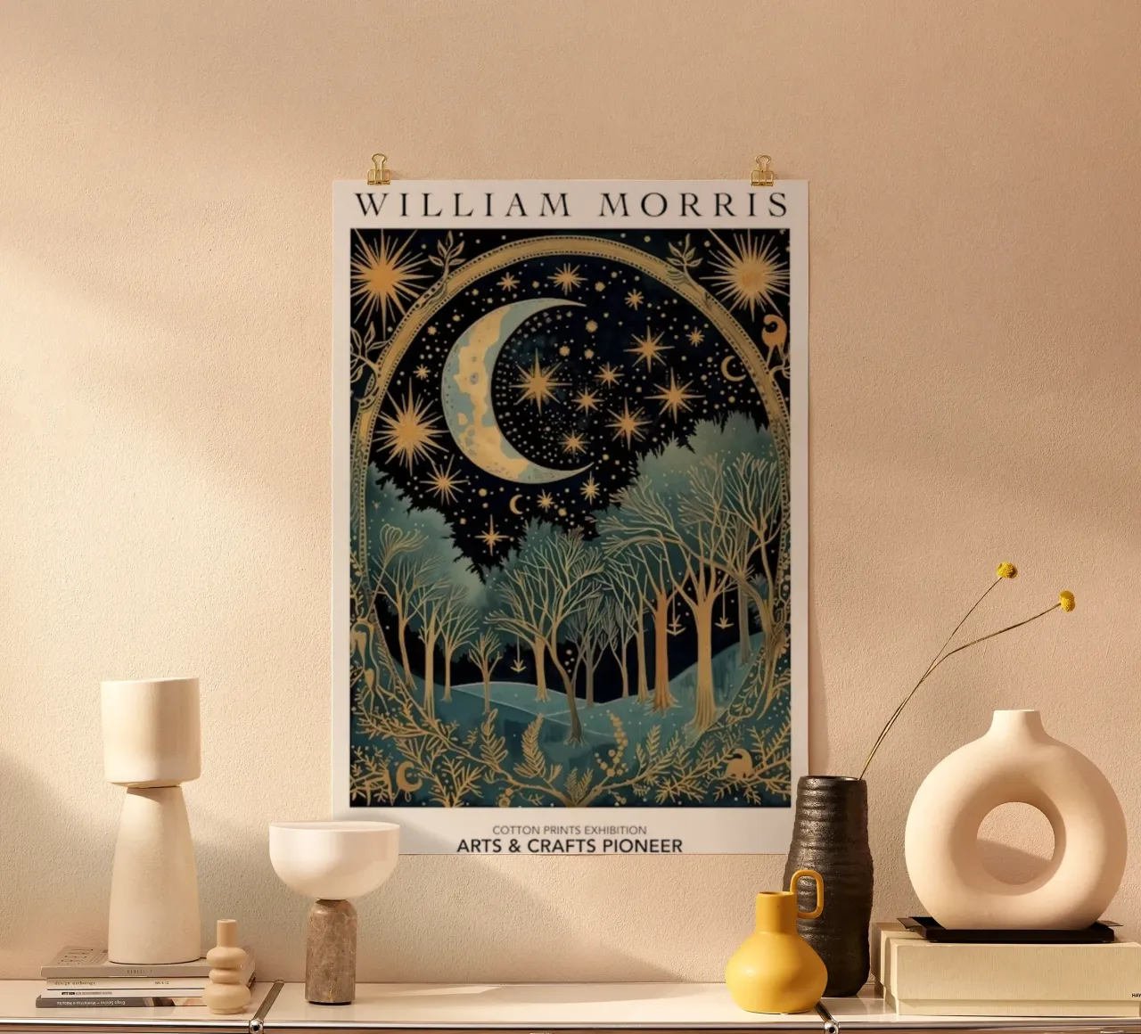 corpi celesti bosco e cielo notturno william morris poster con telaio in alluminio da komo store