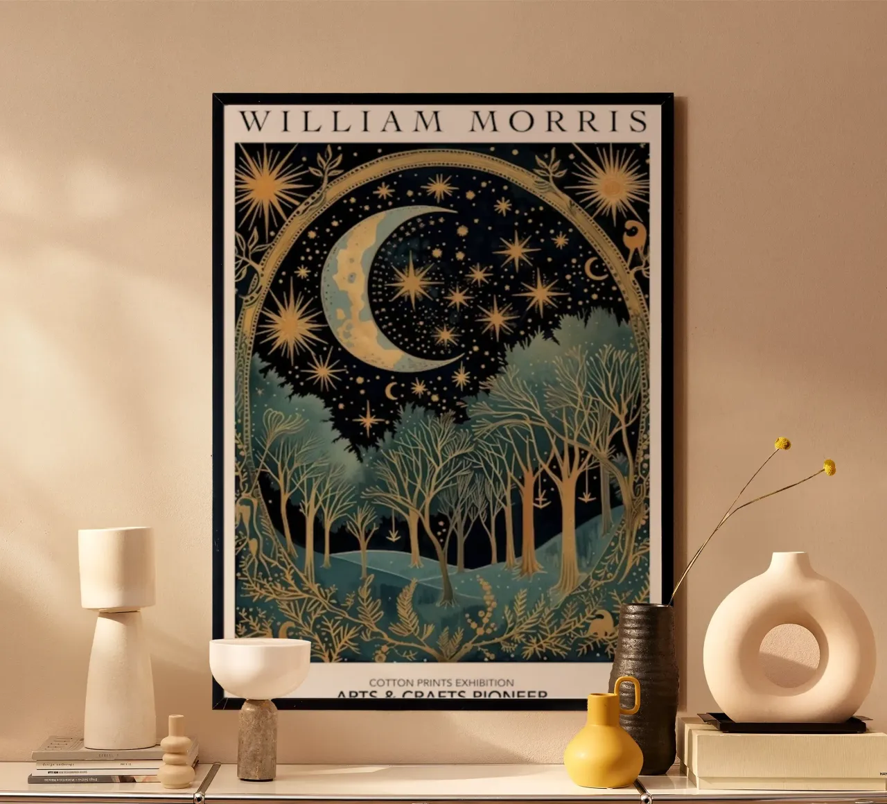 corpi celesti bosco e cielo notturno william morris poster con telaio in alluminio da komo store