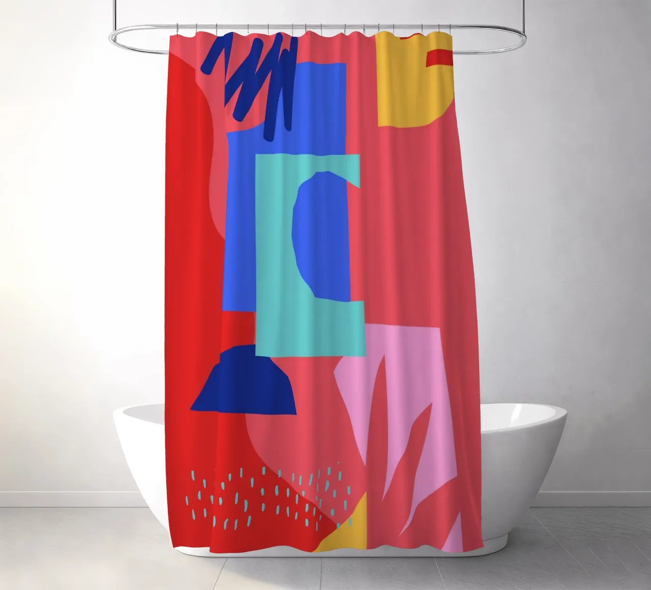 Red and Blue Abstract Shapes shower curtain by Kim Hubball Studio