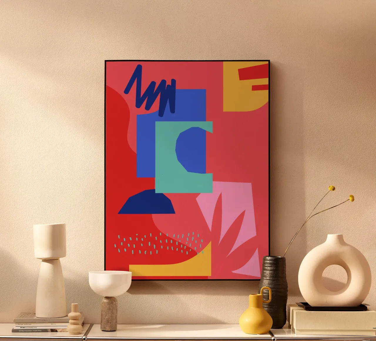 Forme astratte rosse e blu plexiglass da Kim Hubball Studio